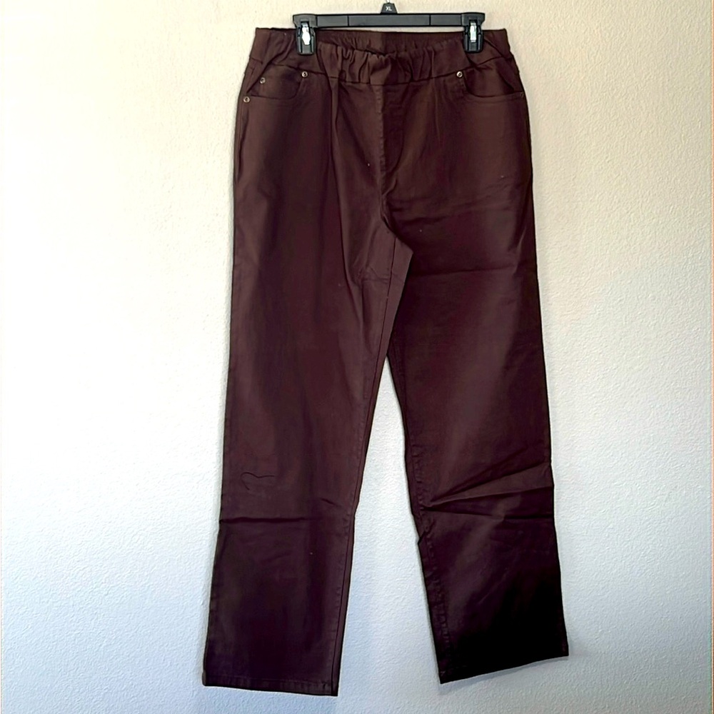 Appleseed’s Women’s Brown Pants Size 12 Stretch Waist‎ Straight Leg